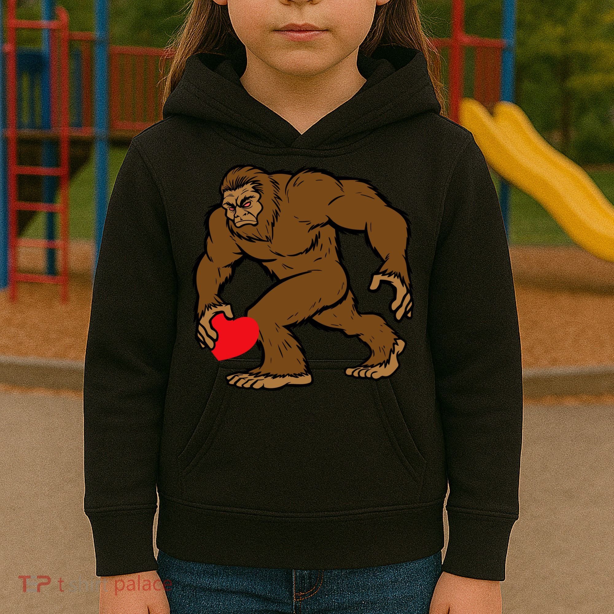 Valentines Day Bigfoot Heart Sasquatch Kids Hoodie
