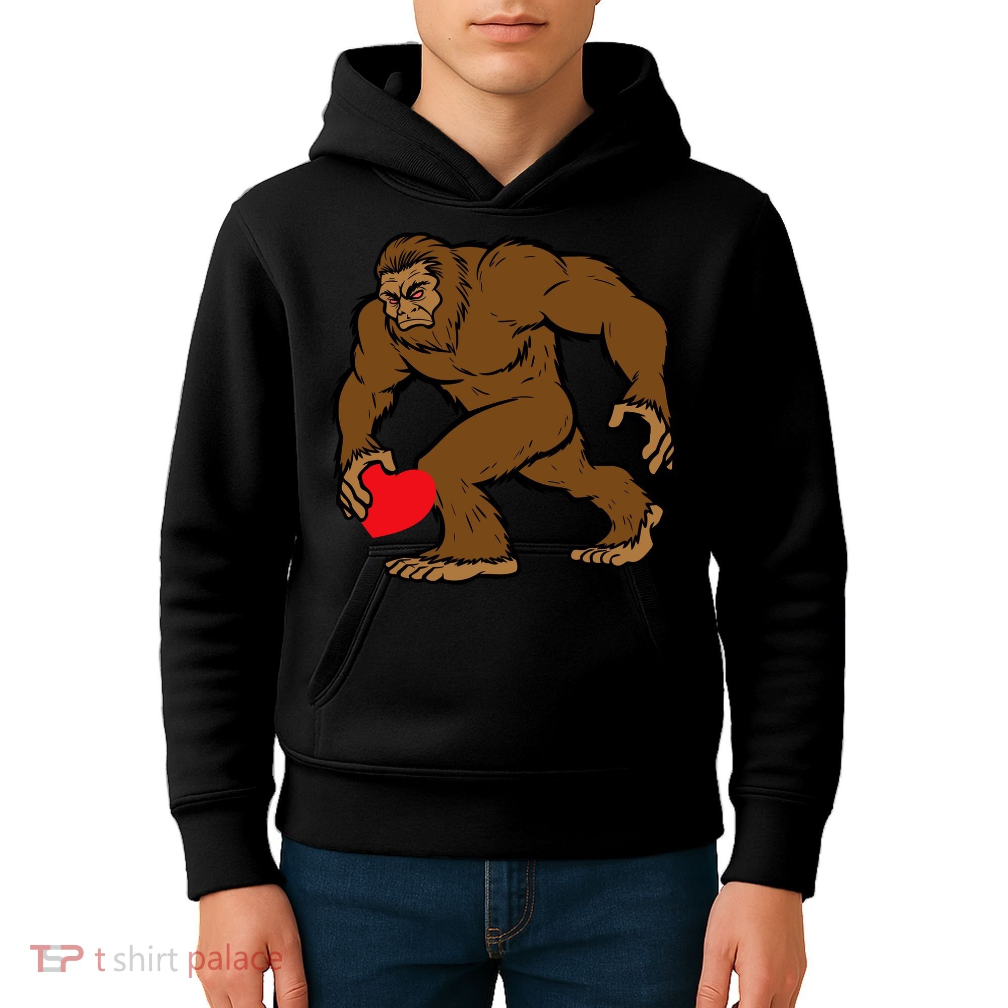 Valentines Day Bigfoot Heart Sasquatch Kids Hoodie