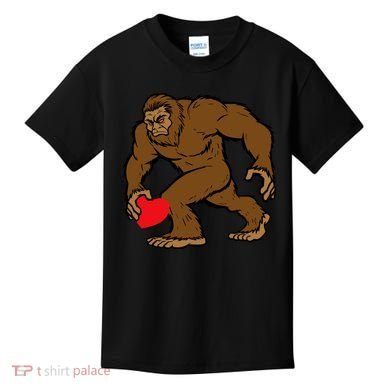 Valentines Day Bigfoot Heart Sasquatch Kids T-Shirt