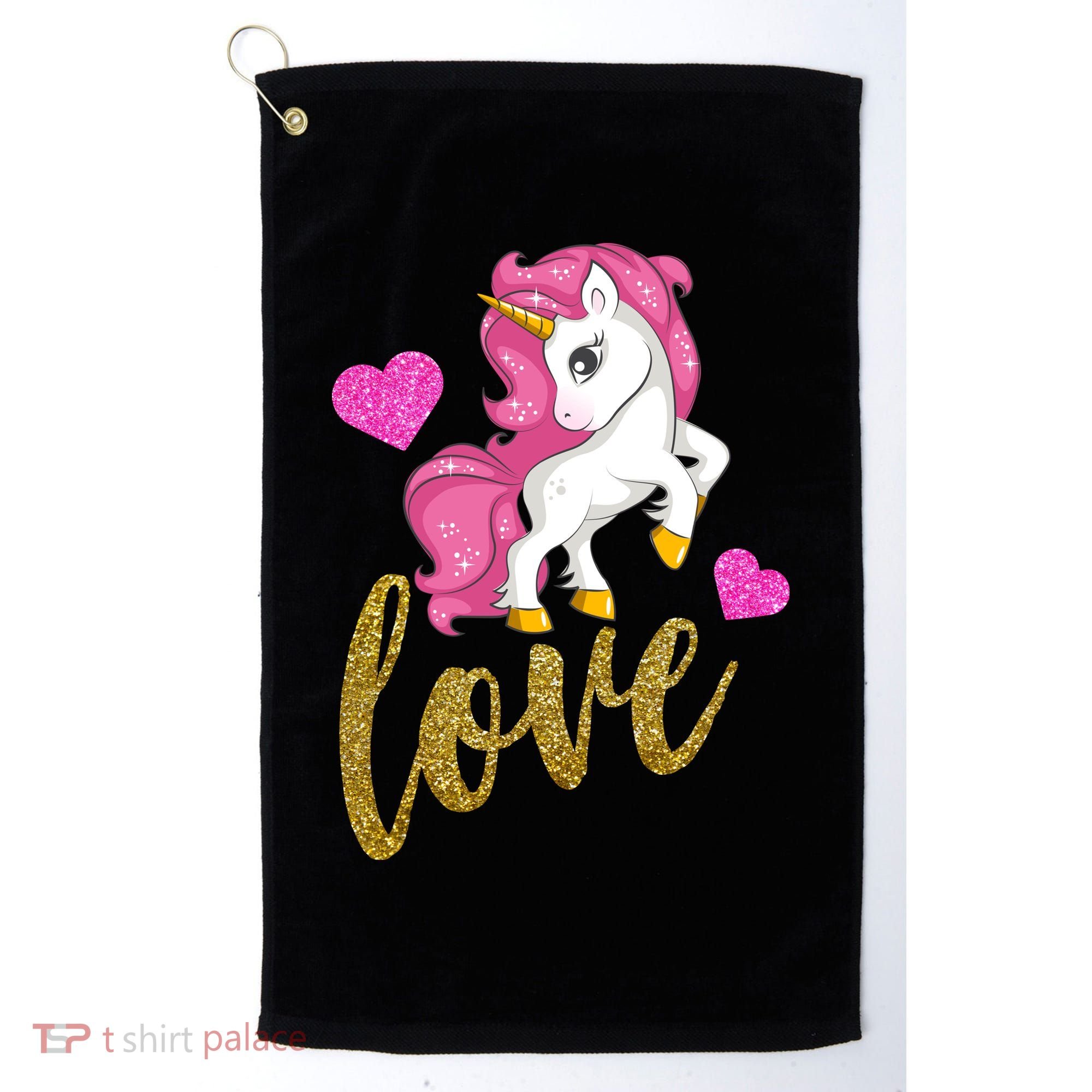 Valentines Day Cute Unicorn Love Golf Towel