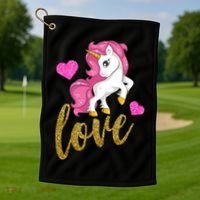Valentines Day Cute Unicorn Love Golf Towel thumb 1