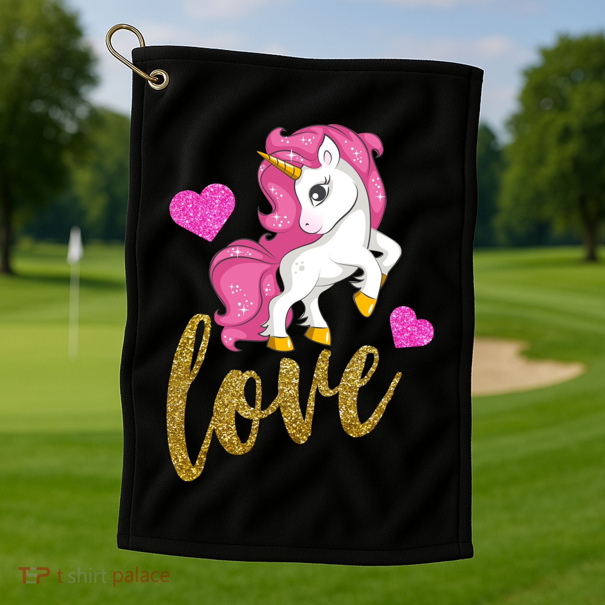 Valentines Day Cute Unicorn Love Golf Towel