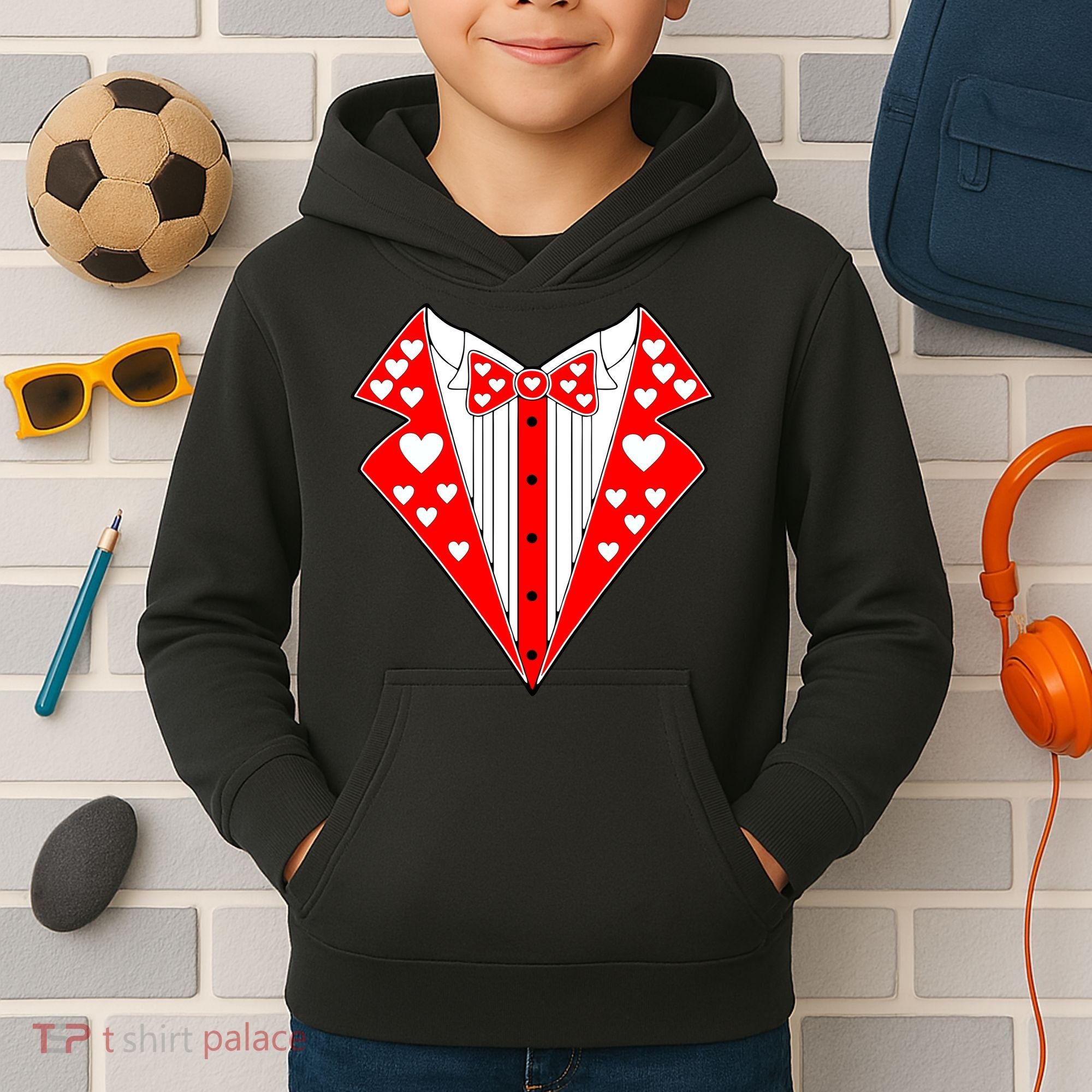 Valentine's Day Heart Tuxedo Kids Hoodie