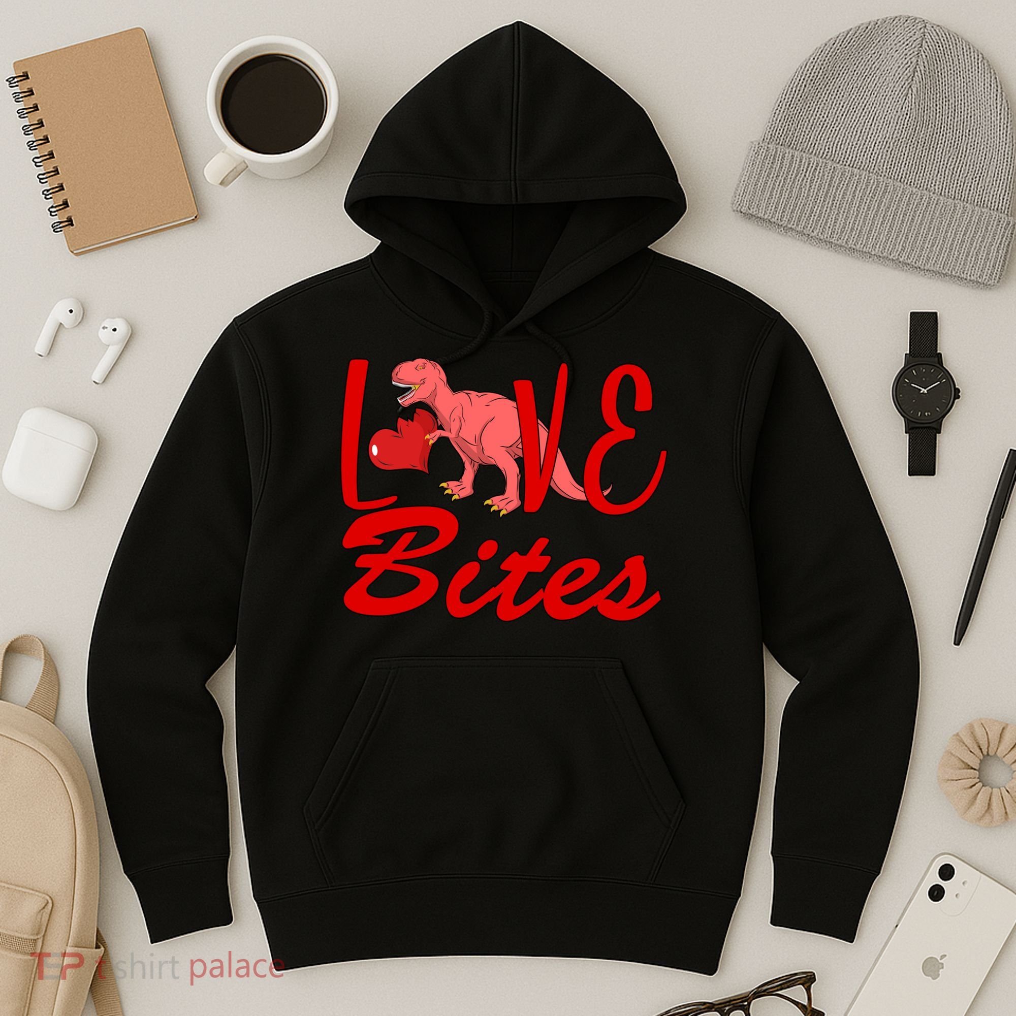 Valentines Day Love Bites Dinosaur Hoodie