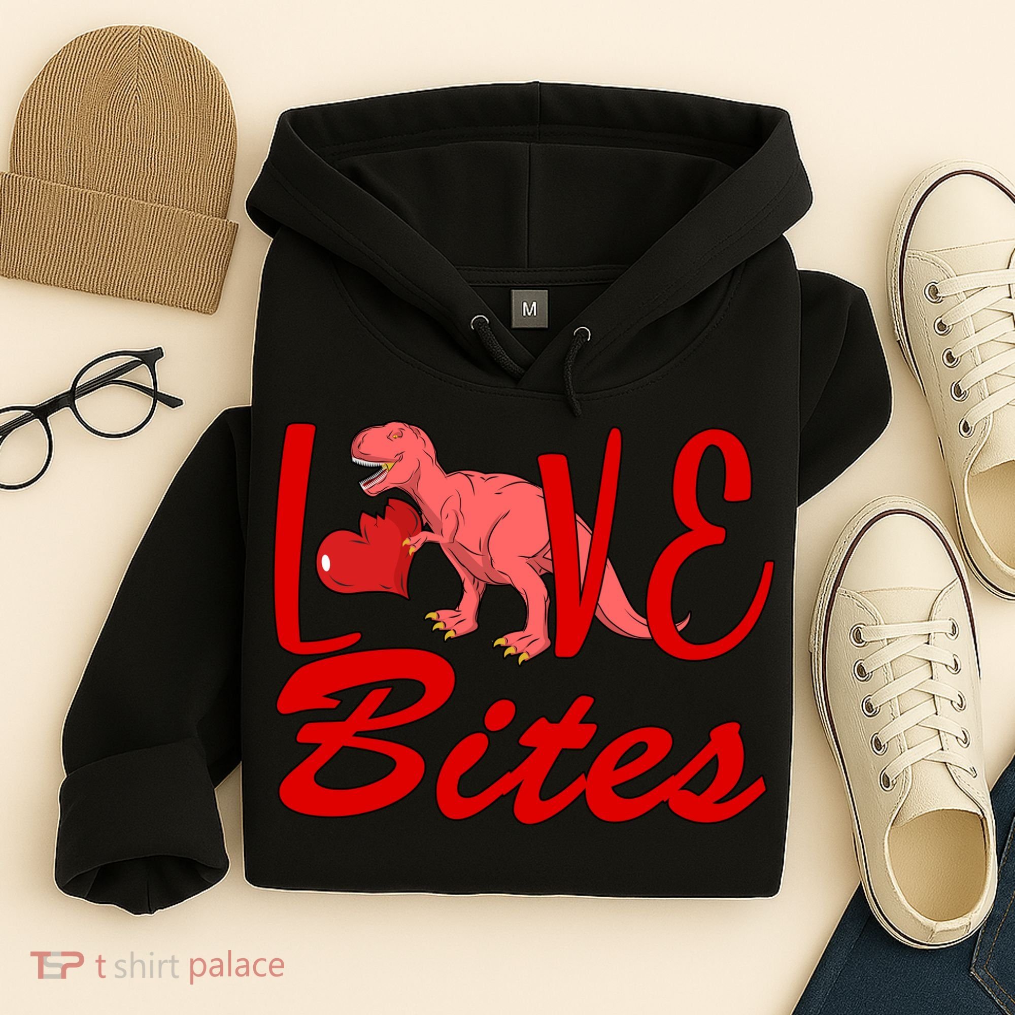 Valentines Day Love Bites Dinosaur Hoodie