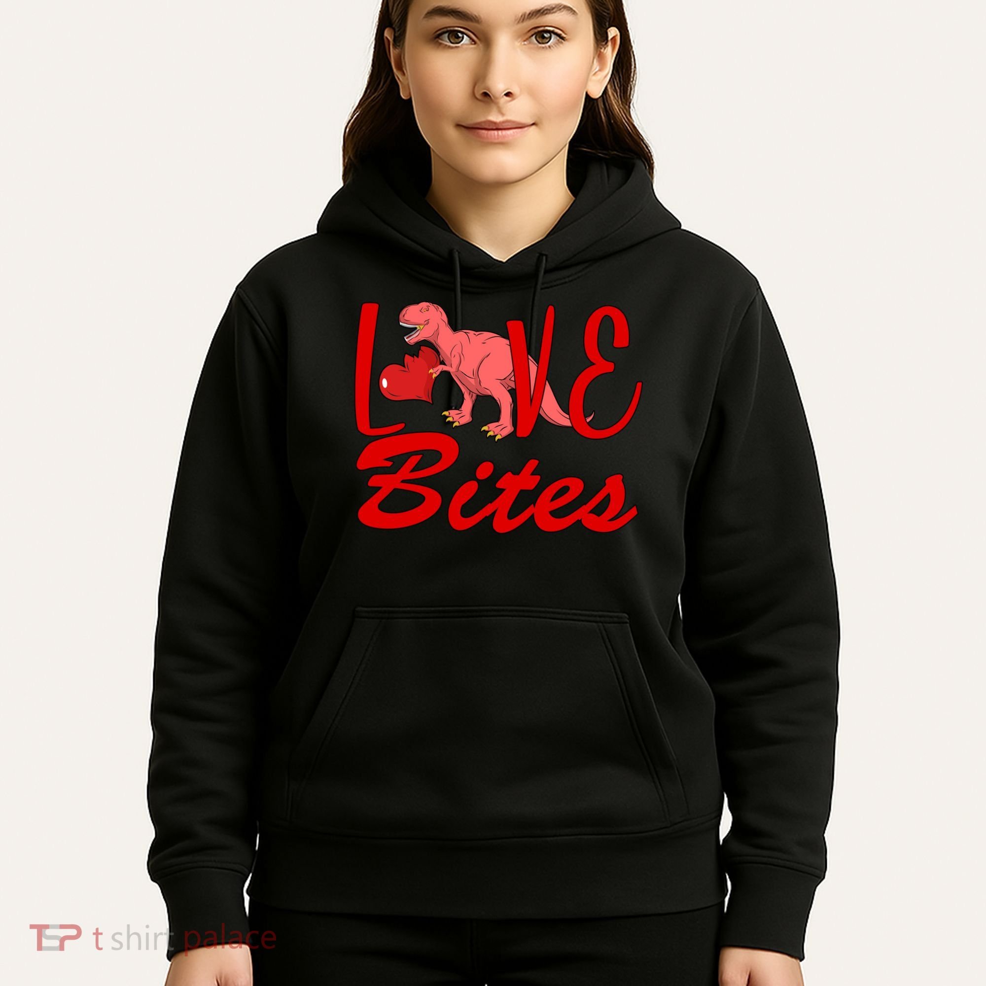 Valentines Day Love Bites Dinosaur Hoodie