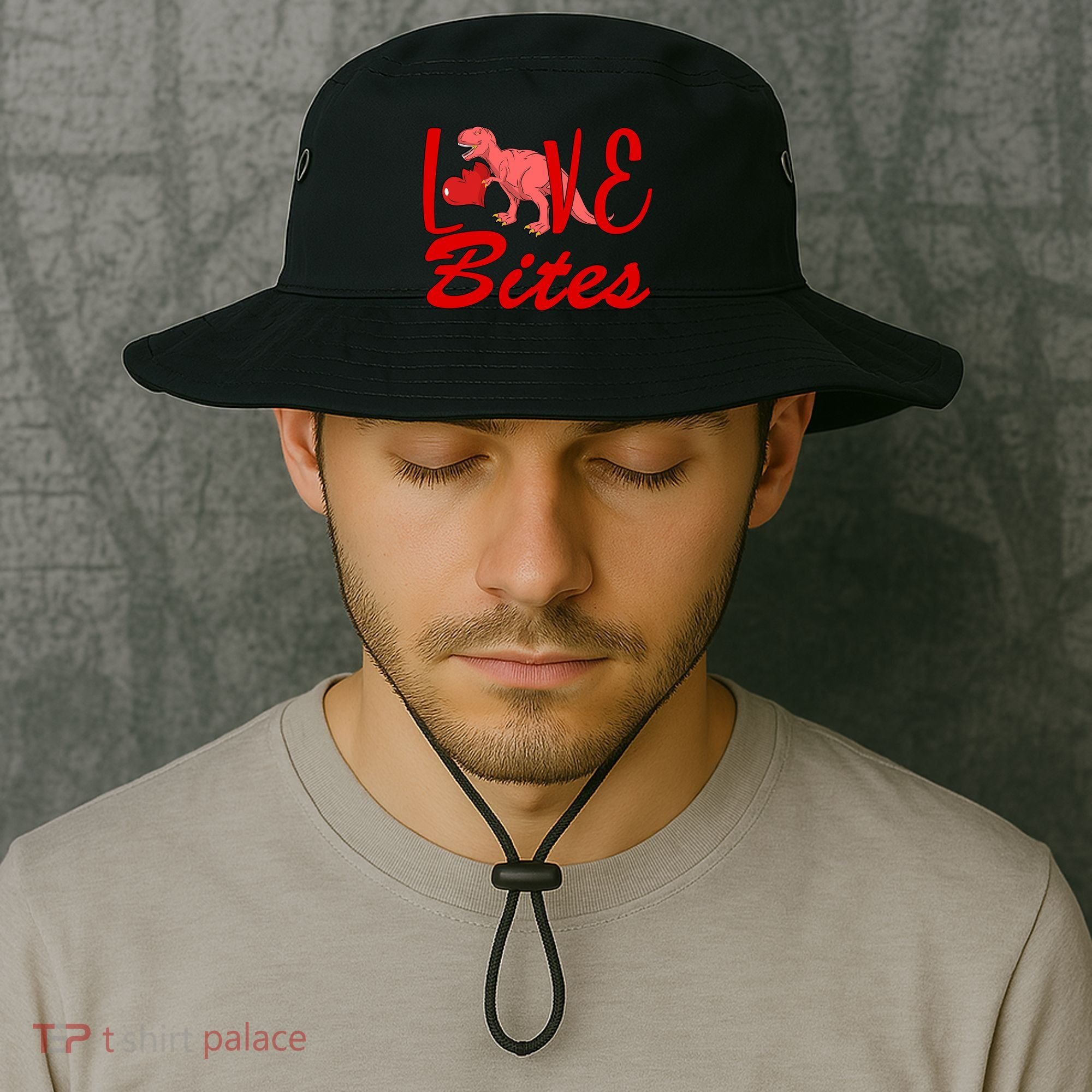 Valentines Day Love Bites Dinosaur Bucket Hat