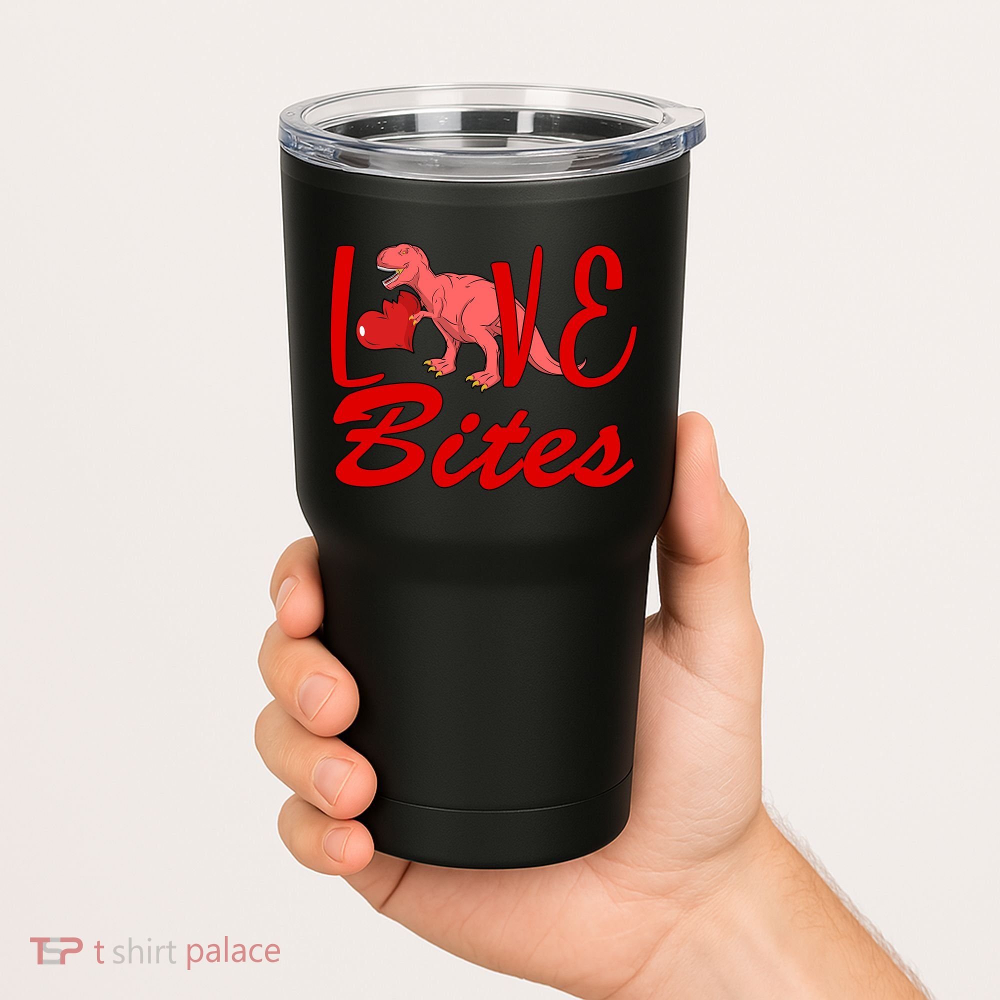 Valentines Day Love Bites Dinosaur Tumbler