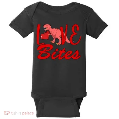 Valentines Day Love Bites Dinosaur Baby Bodysuit
