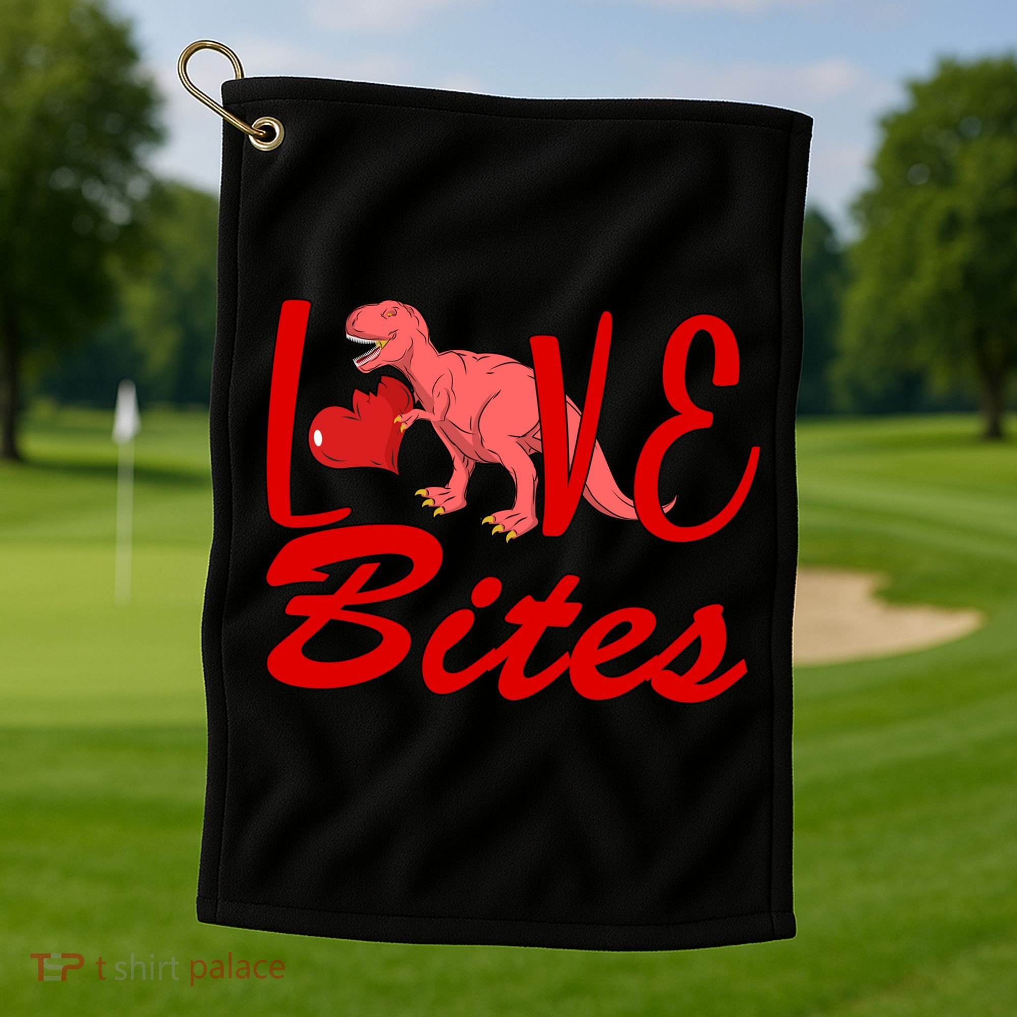 Valentines Day Love Bites Dinosaur Golf Towel