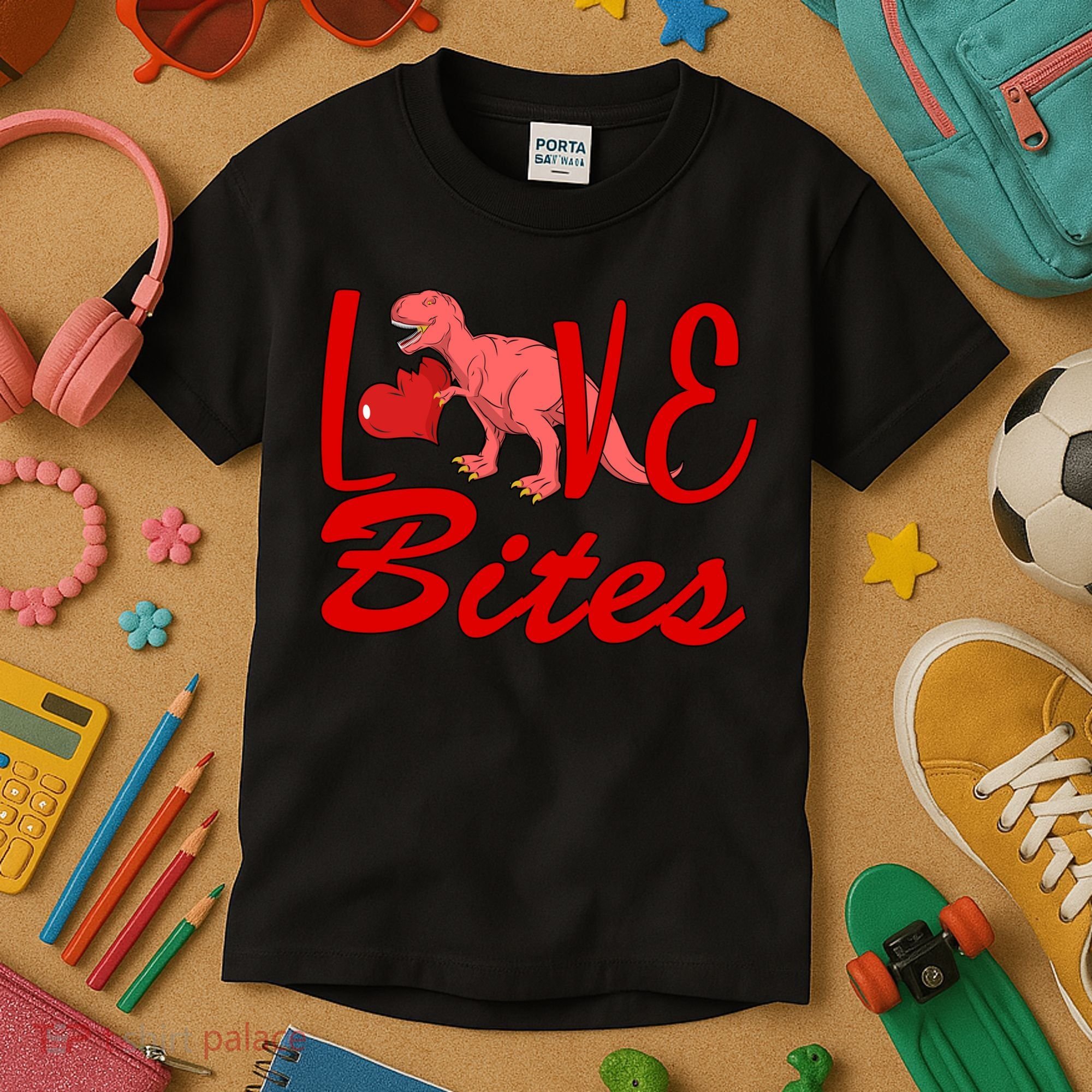 Valentines Day Love Bites Dinosaur Kids T-Shirt