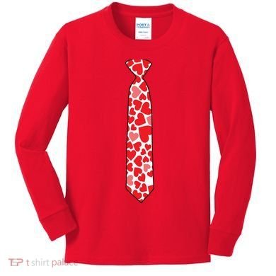 Valentine's Day Love Hearts Tie Kids Long Sleeve Shirt