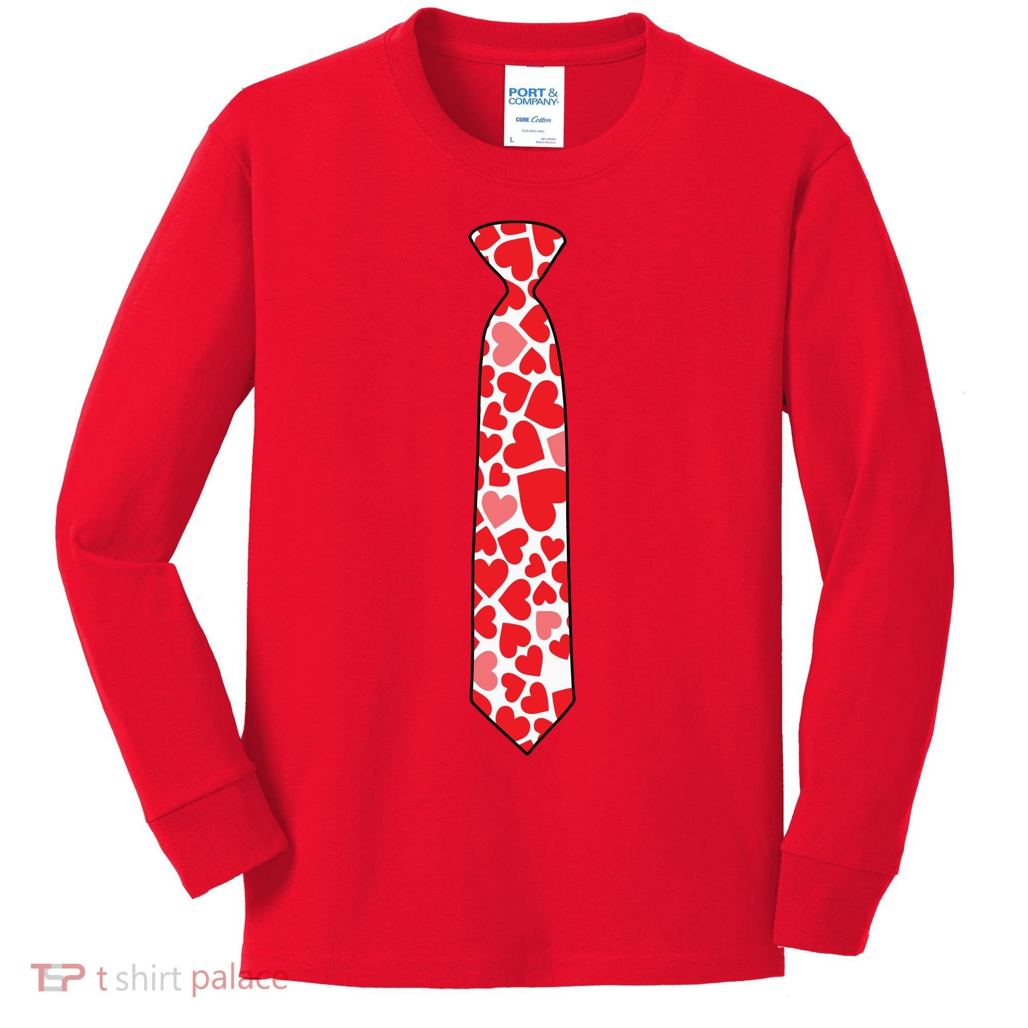 Valentine's Day Love Hearts Tie Kids Long Sleeve Shirt