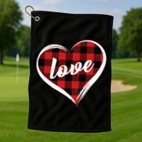 Valentines Day Love Plaid Heart Golf Towel thumb 1