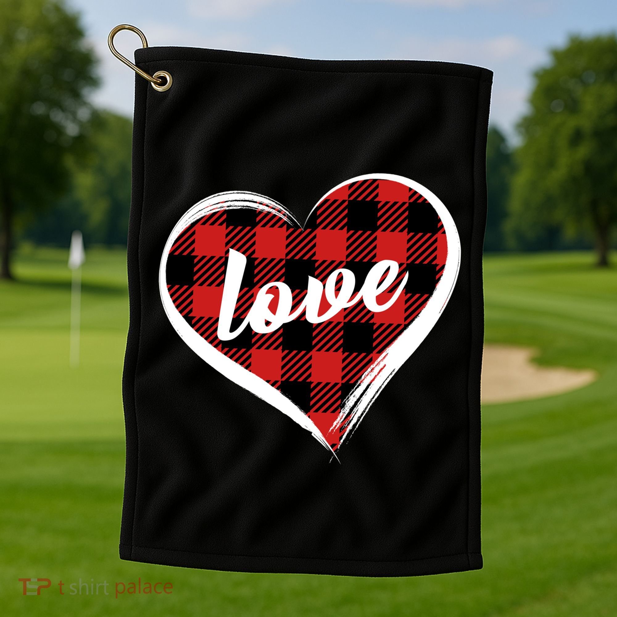 Valentines Day Love Plaid Heart Golf Towel