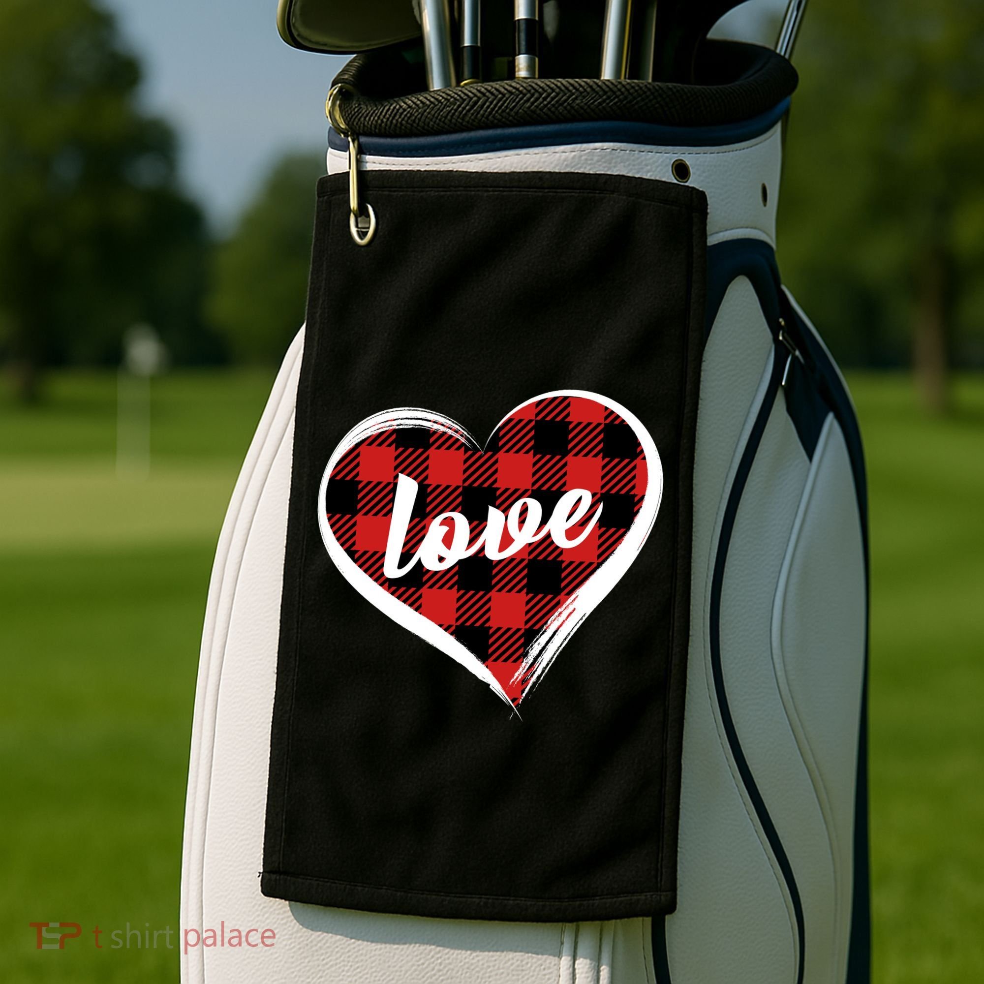 Valentines Day Love Plaid Heart Golf Towel