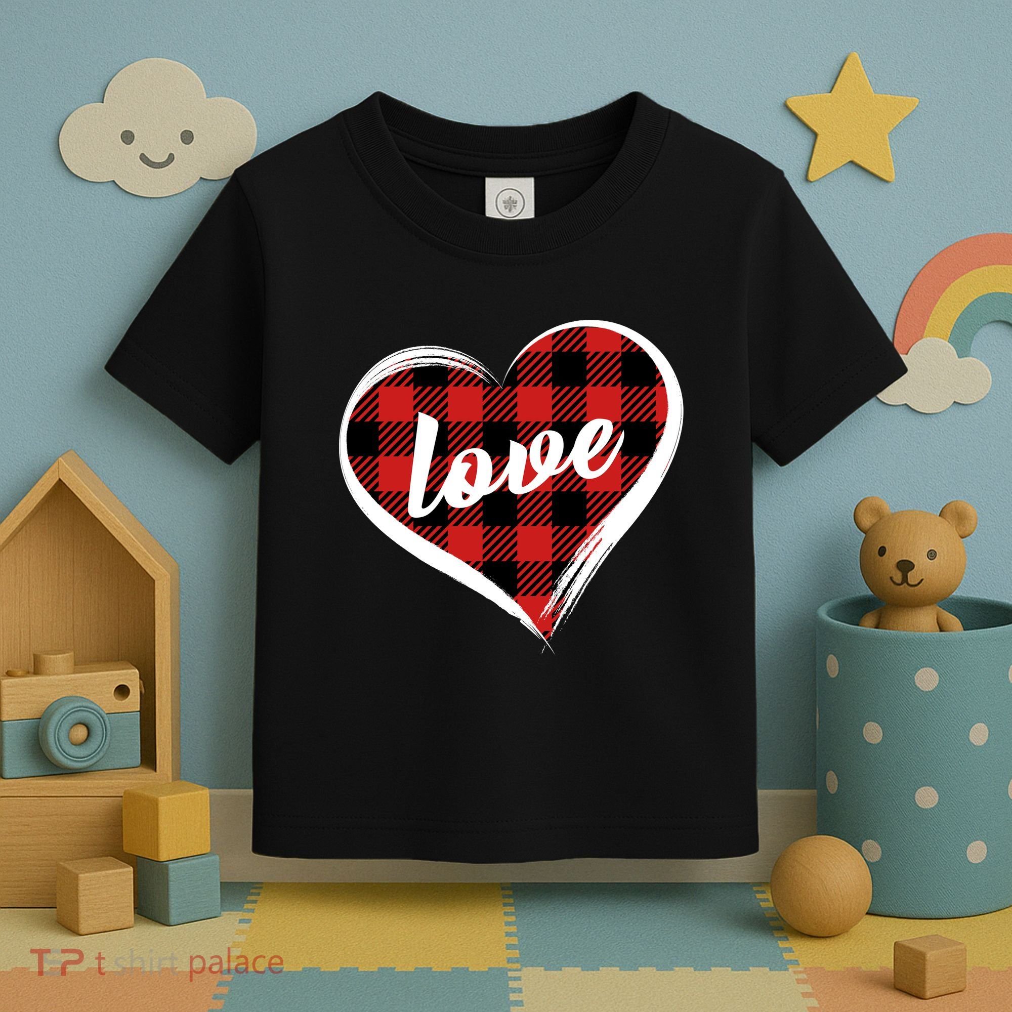 Valentines Day Love Plaid Heart Toddler T-Shirt