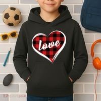 Valentines Day Love Plaid Heart Kids Hoodie thumb 2