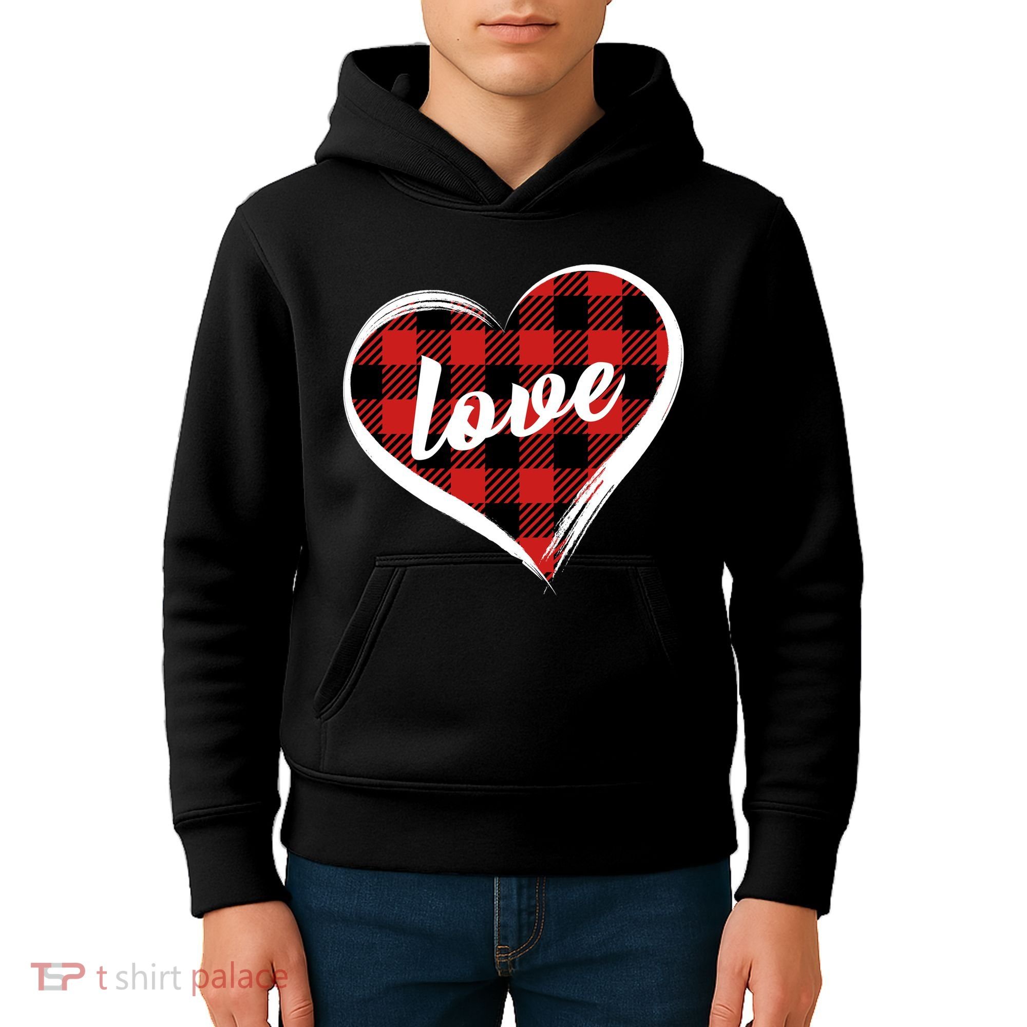 Valentines Day Love Plaid Heart Kids Hoodie