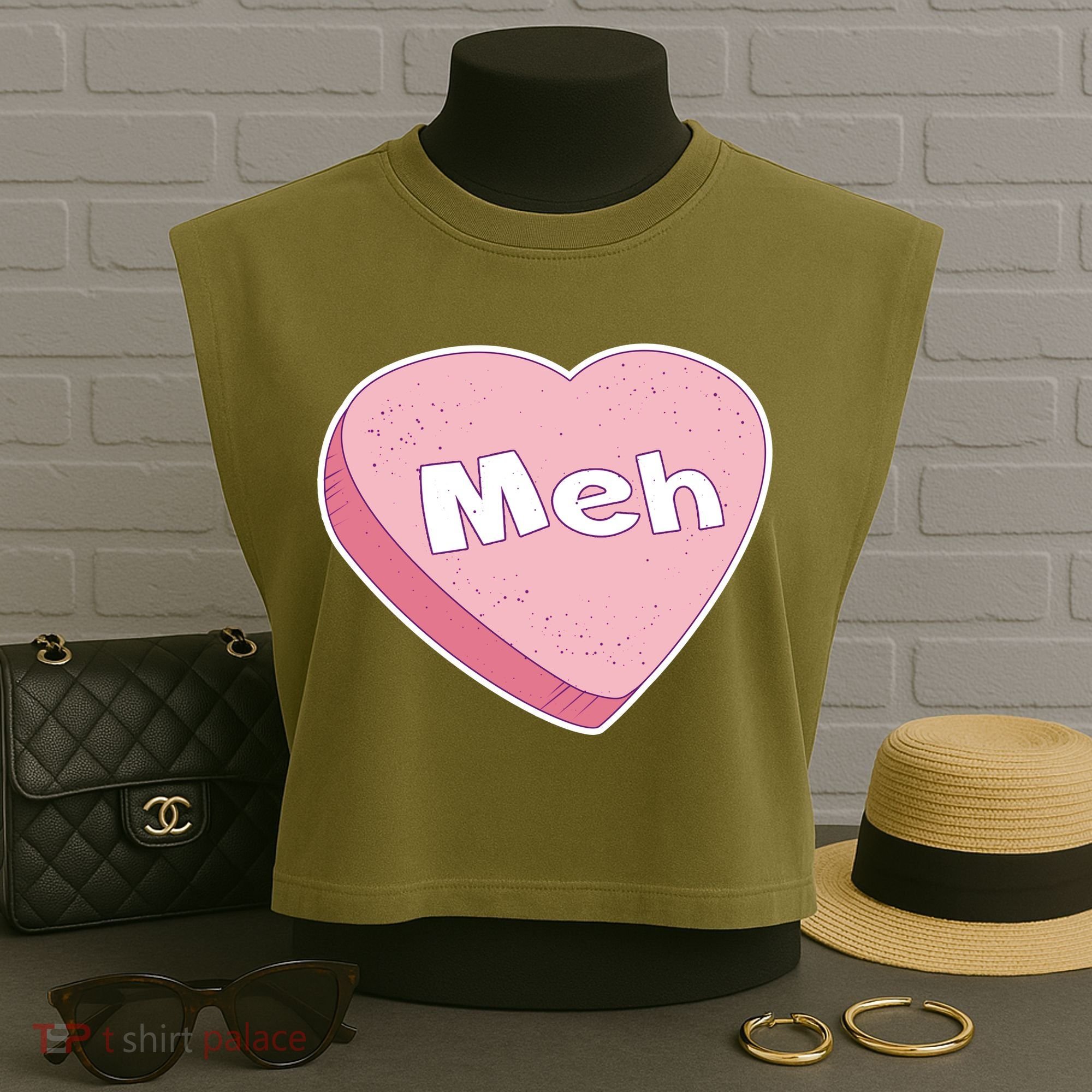 Valentine's Day Meh Conversation Heart Candy Garment-Dyed Women's Muscle Tee