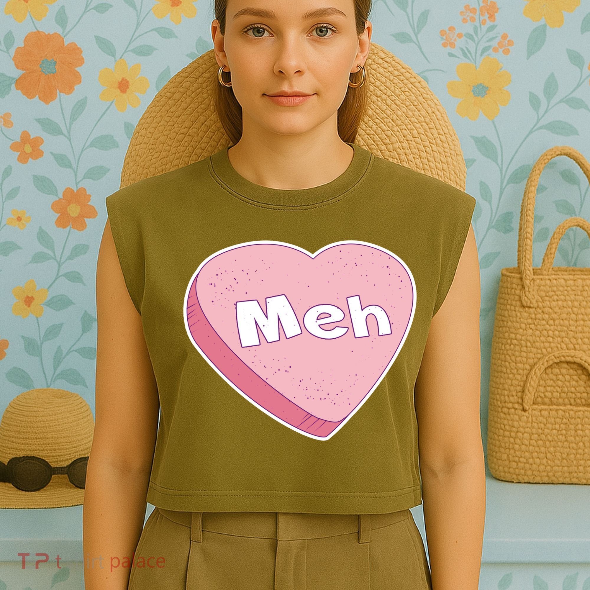 Valentine's Day Meh Conversation Heart Candy Garment-Dyed Women's Muscle Tee