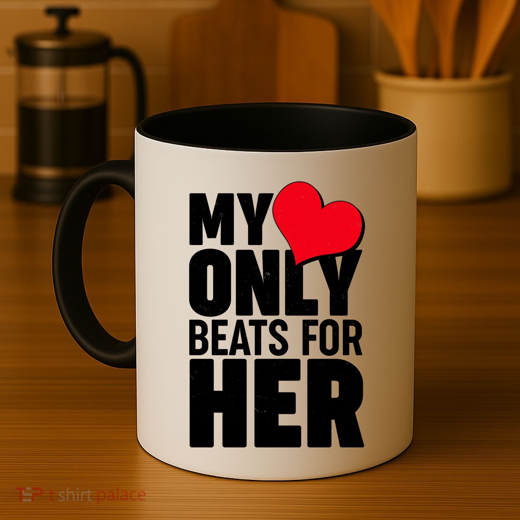 Valentine's Day My Heart Only Beats for Her Matching Couples Coffee Mug