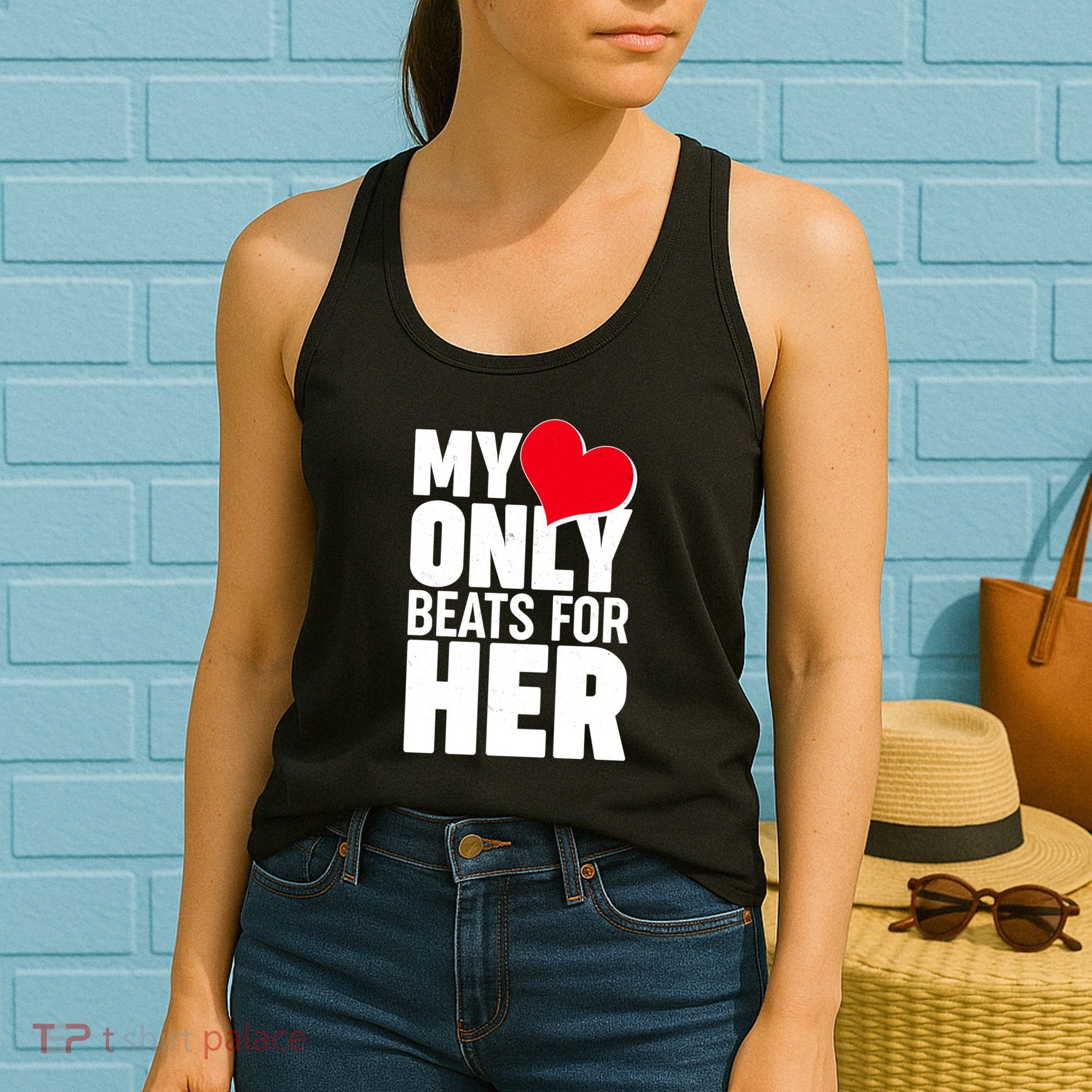 Valentine's Day My Heart Only Beats for Her Matching Couples Women's Tank Top