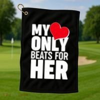 Valentine's Day My Heart Only Beats for Her Matching Couples Golf Towel thumb 1
