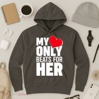 Valentine's Day My Heart Only Beats for Her Matching Couples Hoodie thumb 3