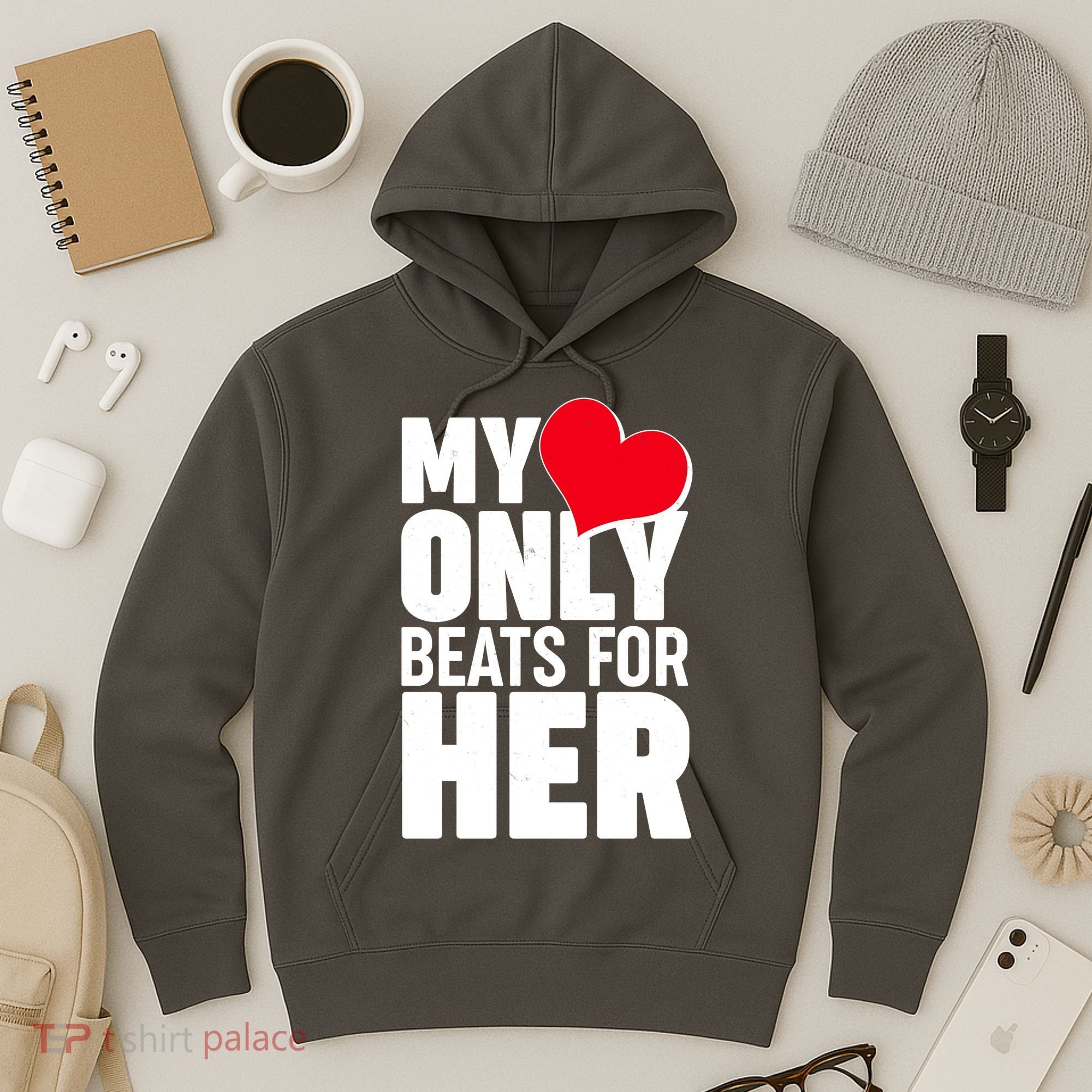 Valentine's Day My Heart Only Beats for Her Matching Couples Hoodie