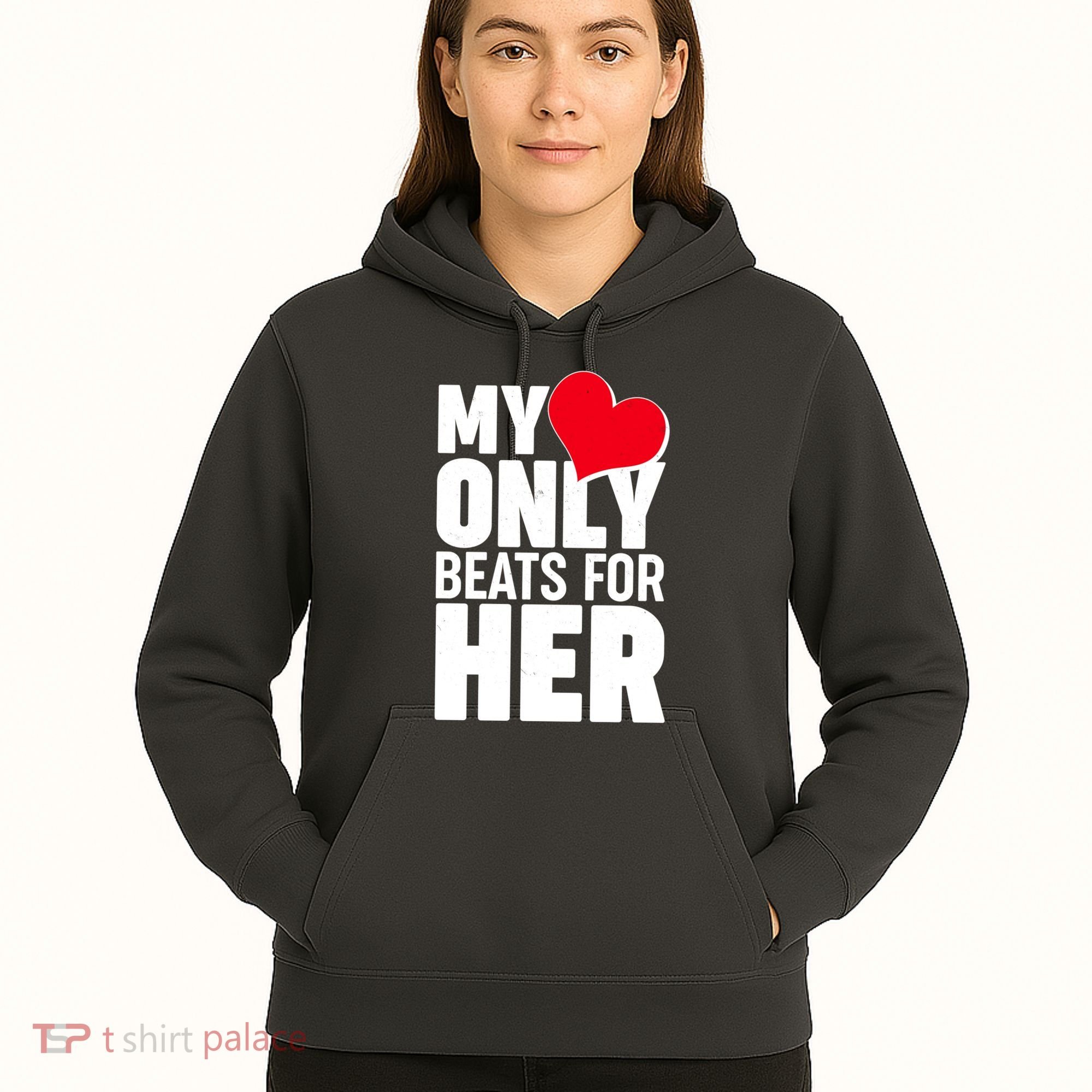Valentine's Day My Heart Only Beats for Her Matching Couples Hoodie