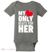 Valentine's Day My Heart Only Beats for Her Matching Couples Baby Bodysuit thumb 0