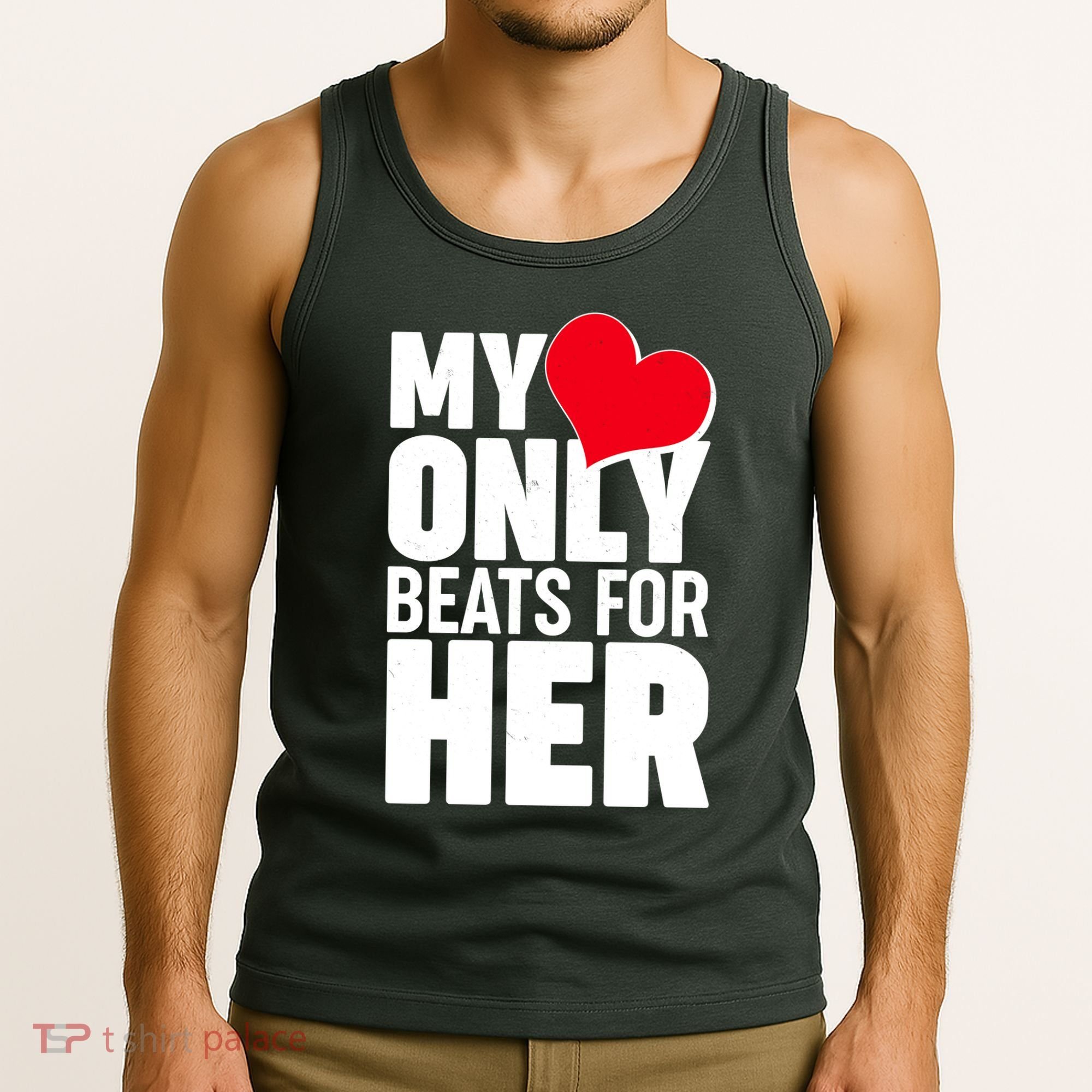 Valentine's Day My Heart Only Beats for Her Matching Couples Tank Top