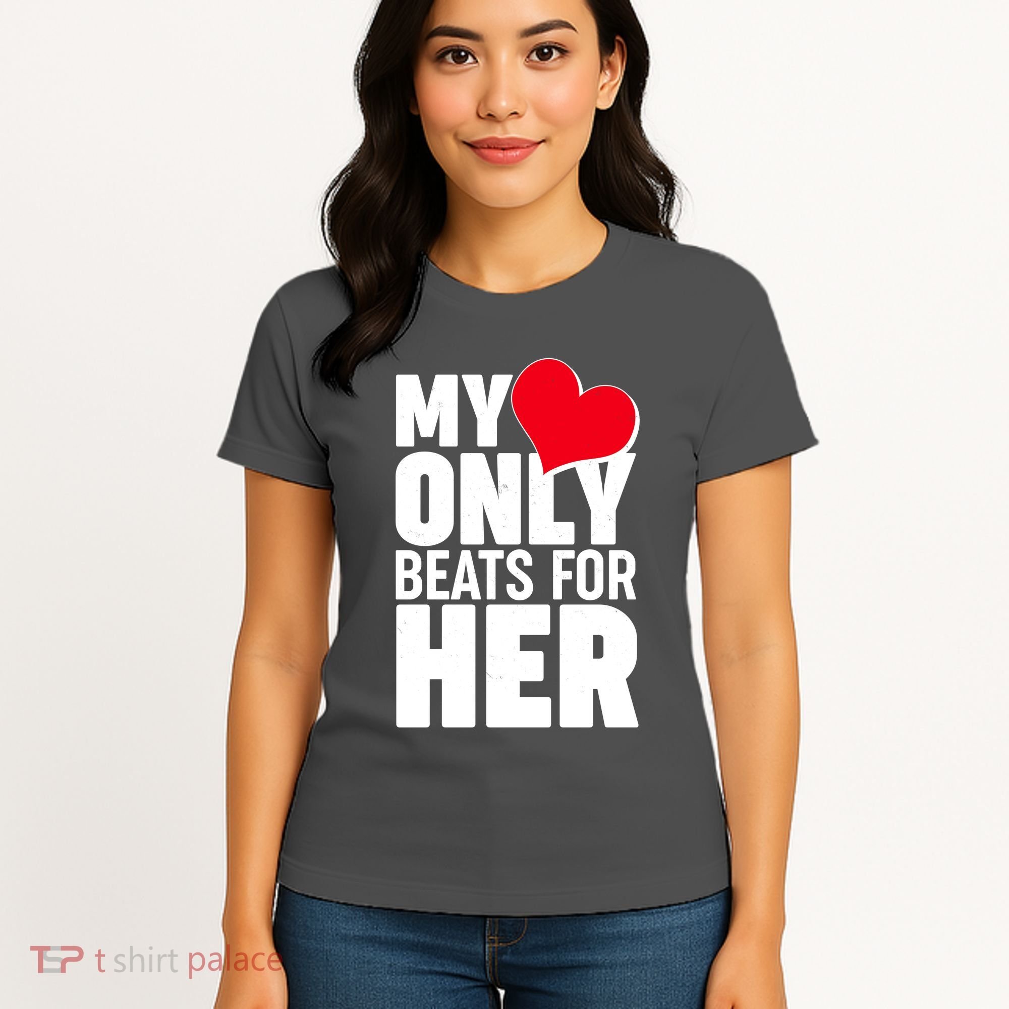 Valentine's Day My Heart Only Beats for Her Matching Couples Women's T-Shirt