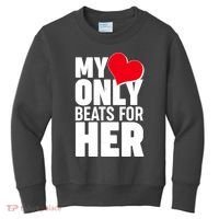 Valentine's Day My Heart Only Beats for Her Matching Couples Kids Sweatshirt thumb 0