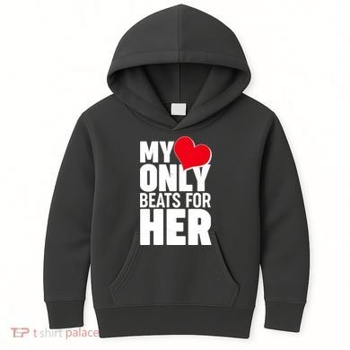 Valentine's Day My Heart Only Beats for Her Matching Couples Kids Hoodie