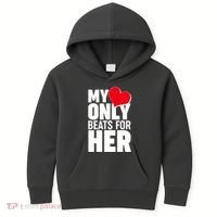 Valentine's Day My Heart Only Beats for Her Matching Couples Kids Hoodie thumb 0
