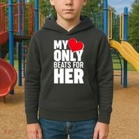Valentine's Day My Heart Only Beats for Her Matching Couples Kids Hoodie thumb 2