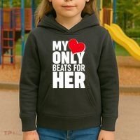 Valentine's Day My Heart Only Beats for Her Matching Couples Kids Hoodie thumb 3