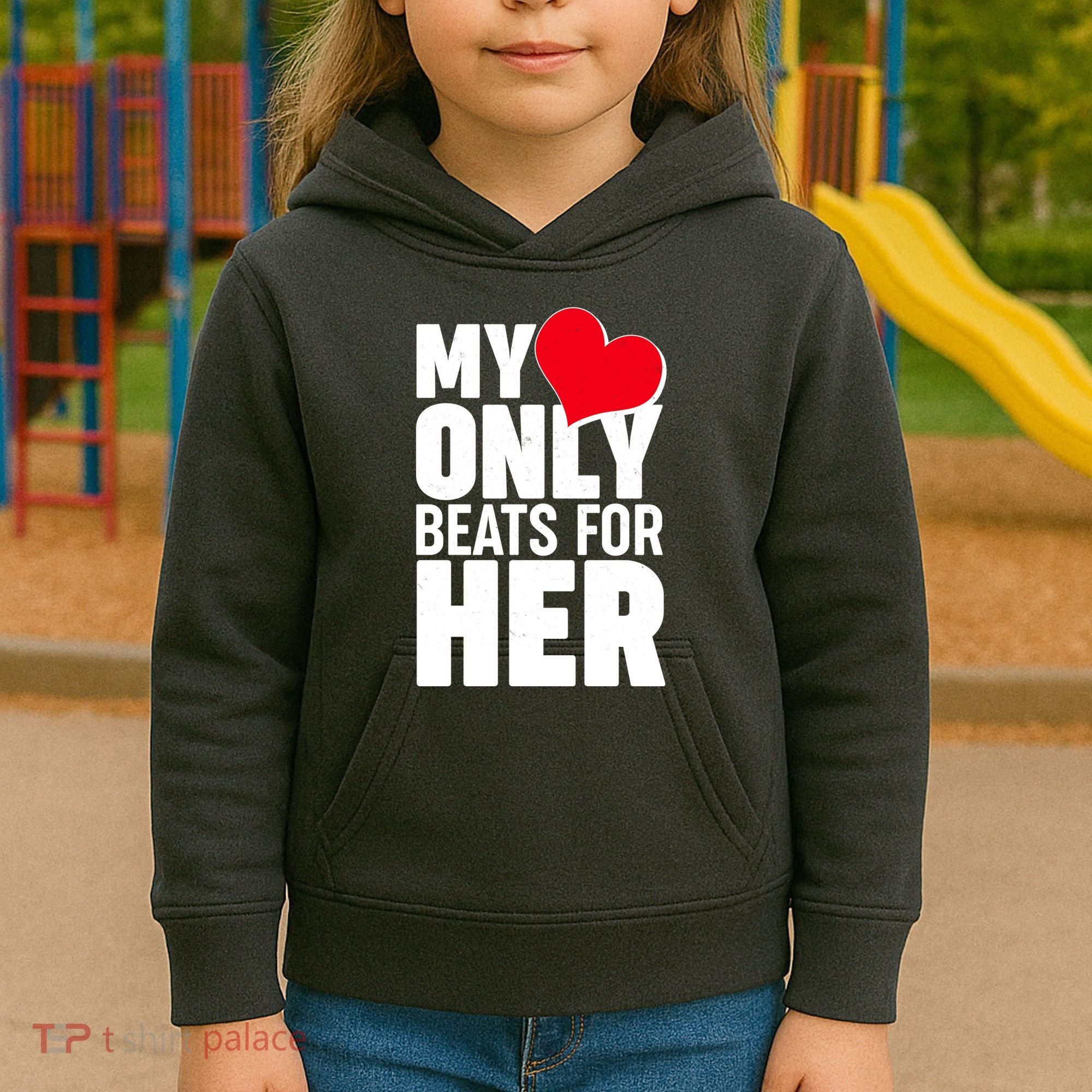 Valentine's Day My Heart Only Beats for Her Matching Couples Kids Hoodie
