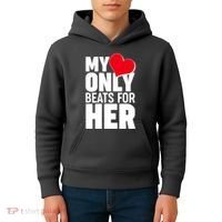 Valentine's Day My Heart Only Beats for Her Matching Couples Kids Hoodie thumb 4