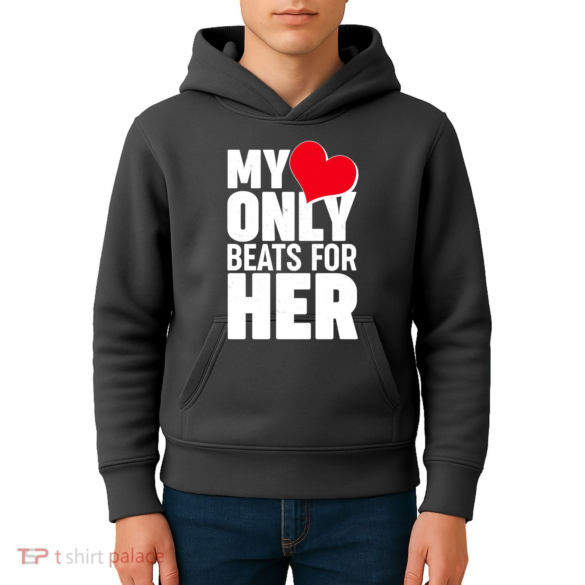 Valentine's Day My Heart Only Beats for Her Matching Couples Kids Hoodie