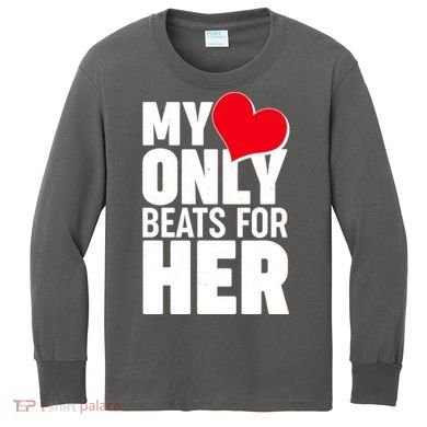 Valentine's Day My Heart Only Beats for Her Matching Couples Kids Long Sleeve Shirt