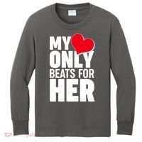 Valentine's Day My Heart Only Beats for Her Matching Couples Kids Long Sleeve Shirt thumb 0