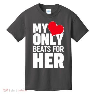 Valentine's Day My Heart Only Beats for Her Matching Couples Kids T-Shirt