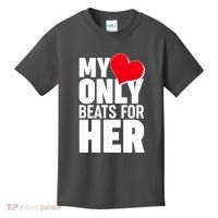 Valentine's Day My Heart Only Beats for Her Matching Couples Kids T-Shirt thumb 0
