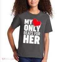Valentine's Day My Heart Only Beats for Her Matching Couples Kids T-Shirt thumb 2