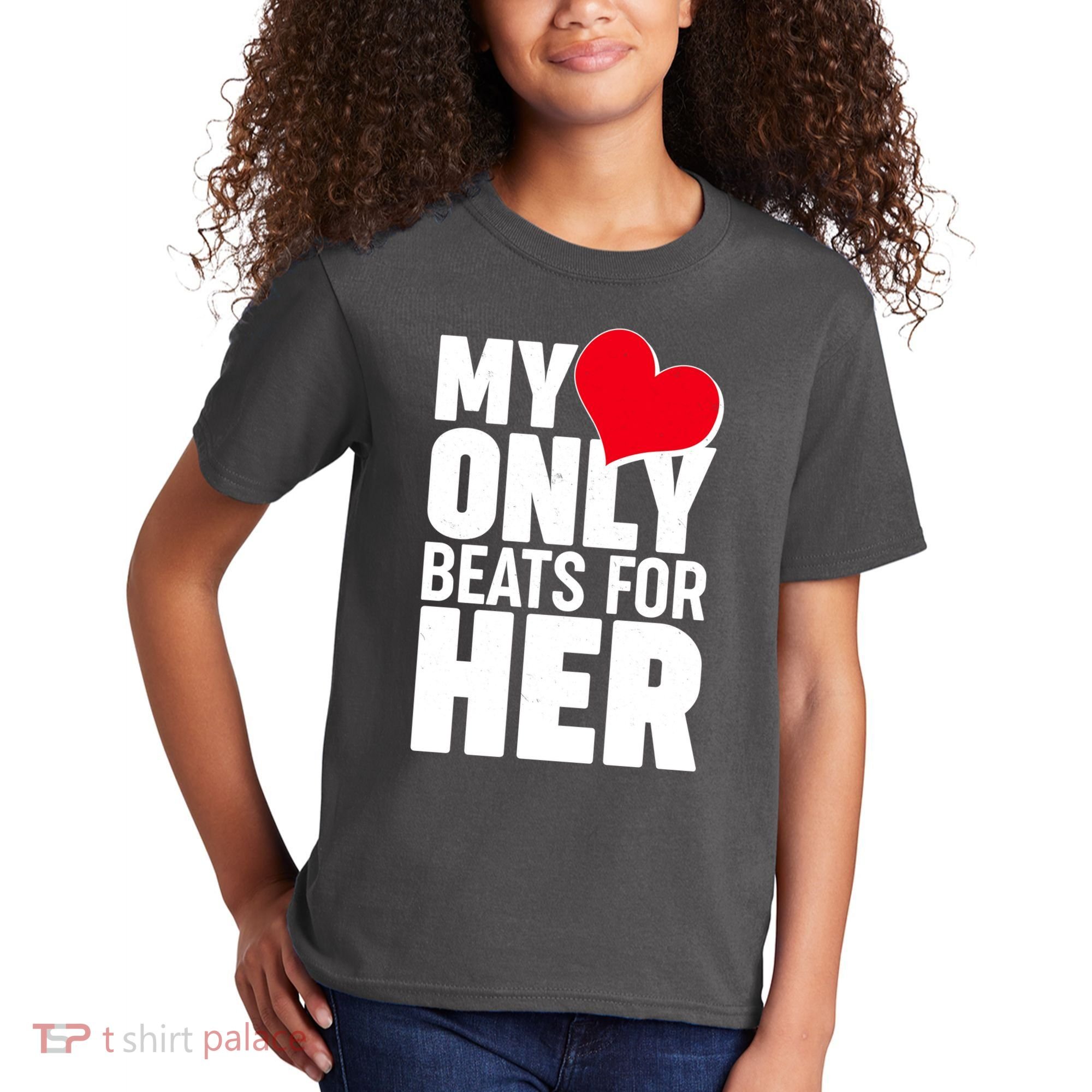 Valentine's Day My Heart Only Beats for Her Matching Couples Kids T-Shirt