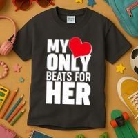 Valentine's Day My Heart Only Beats for Her Matching Couples Kids T-Shirt thumb 3