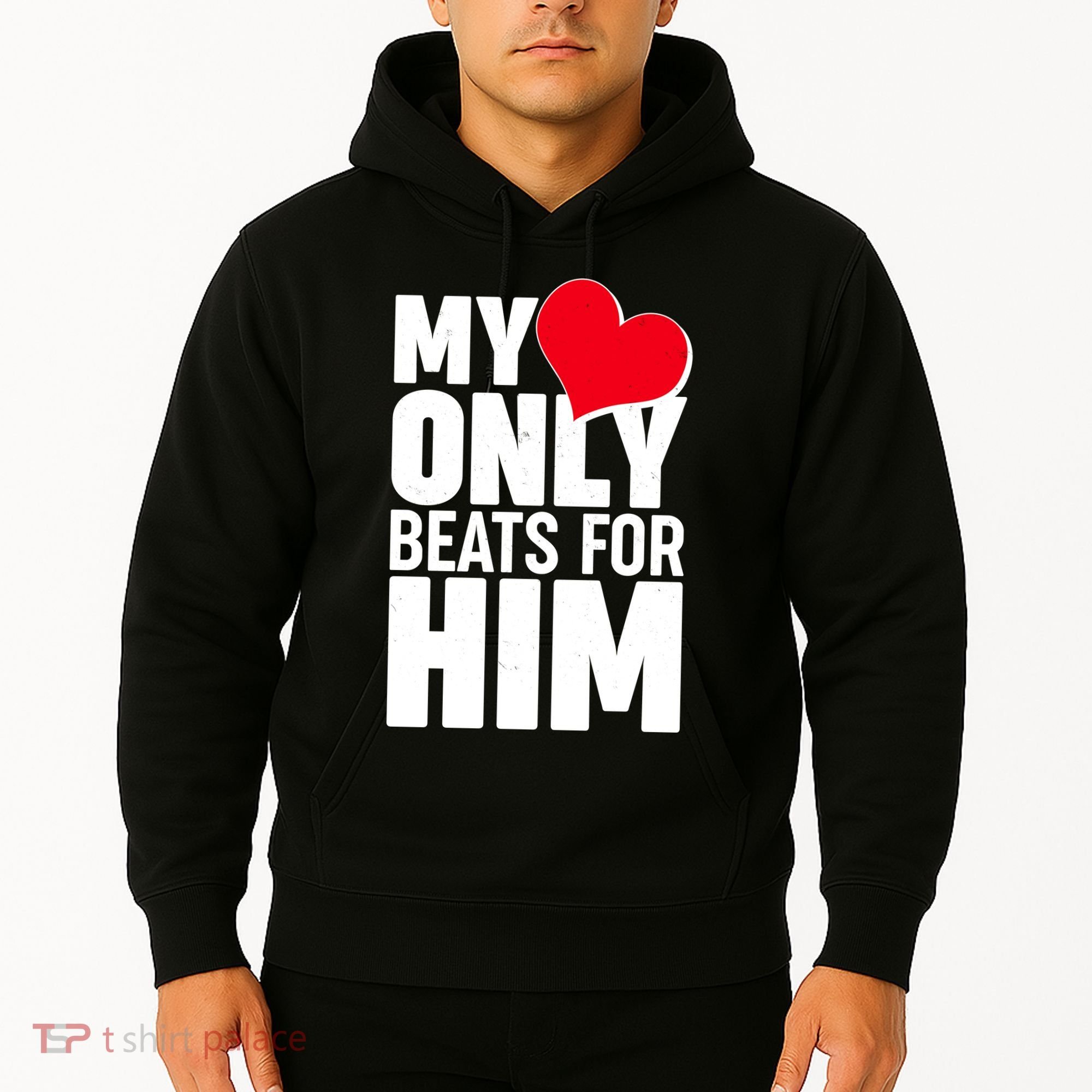 Valentine's Day My Heart Only Beats for Him Matching Couples Hoodie